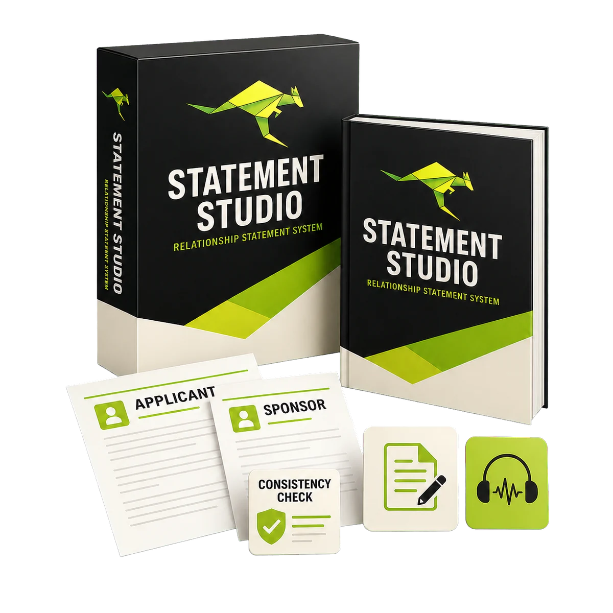 Relationship Statement Studio digital software box, complete guide and applicant and sponsor worksheets